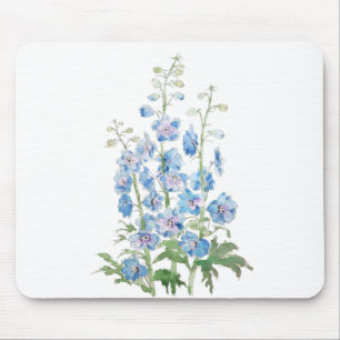 Tapis De Souris encre de delphinium violet bleu et aquarelle