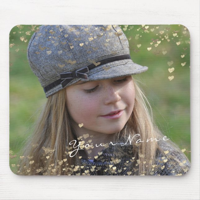 Tapis De Souris Enfant fille photo Golden Confetti Coeurs doux (Devant)