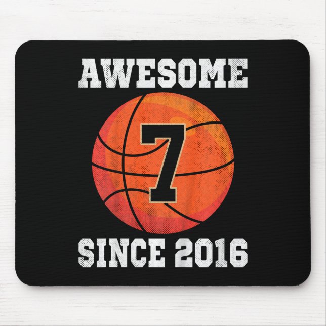 Tapis De Souris Enfants 7e anniversaire Basketball Lover 7 ans Vin (Devant)
