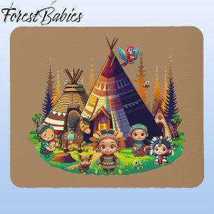 Tapis De Souris Enfants indiens indigènes d'Amérique, Tipis & Anim