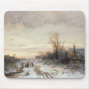 Tapis De Souris Enfants jouant dans un paysage d'hiver