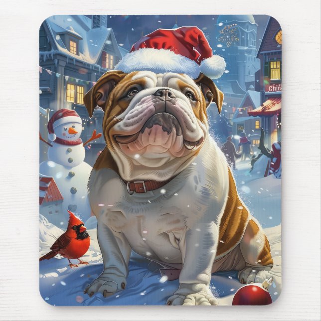 Tapis De Souris English Bulldog Winter Wonderland Christmas Joie (Devant)