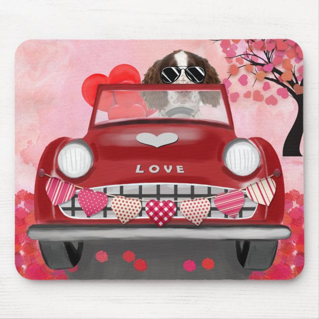 Tapis De Souris English Springer Spaniel Cœurs de la Saint-Valenti (Devant)