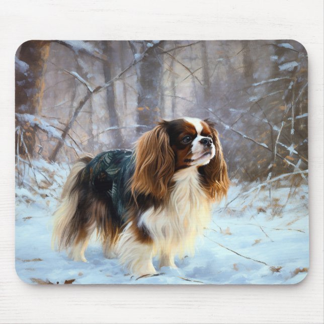 Tapis De Souris English Toy Spaniel Laisser Neige Noël (Devant)
