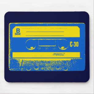 Tapis De Souris Enregistreur à cassettes bleu et jaune