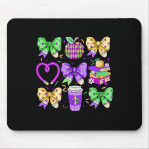 Tapis De Souris Enseignant Mardi Gras Coquette Nœud Crayon Pomme L