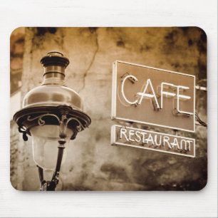 Tapis De Souris Enseigne de café sépia, Paris, France