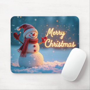 Tapis De Souris Enseigne néon Joyeux Noël avec bonhomme de neige