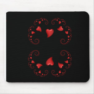 Tapis De Souris Ensemble de Julia fractal avec des cœurs rouges