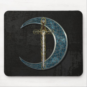 Tapis De Souris Épée et lune celtiques avec le mur grunge