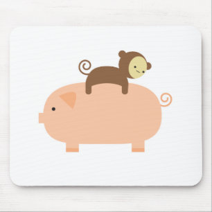 Tapis De Souris Équitation de singe de bébé sur un porc