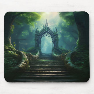 Tapis De Souris Escaliers vers la porte antique dans la forêt ench