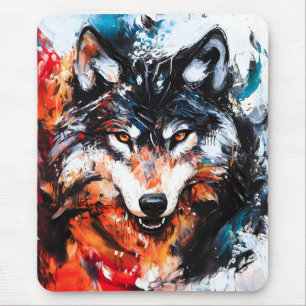 Tapis De Souris Esprit de loup sauvage abstrait