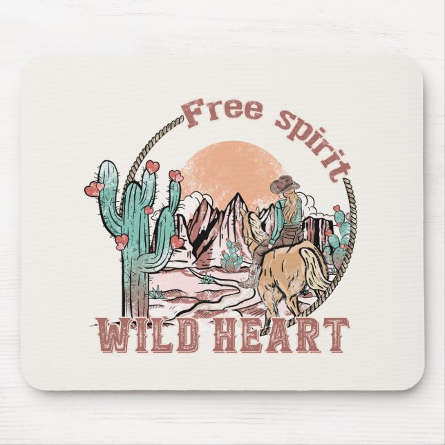 Tapis De Souris Esprit libre, Coeur sauvage | Pays occidental (Devant)