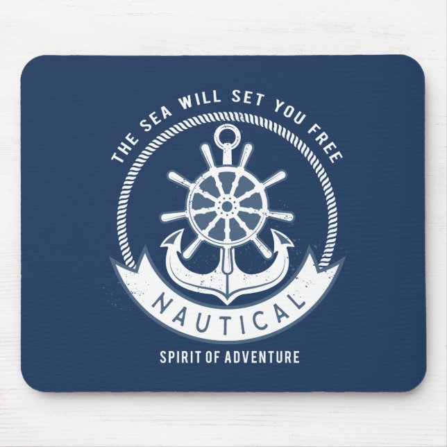 Tapis De Souris Esprit nautique Ancre, Roue, Bleu marine (Devant)