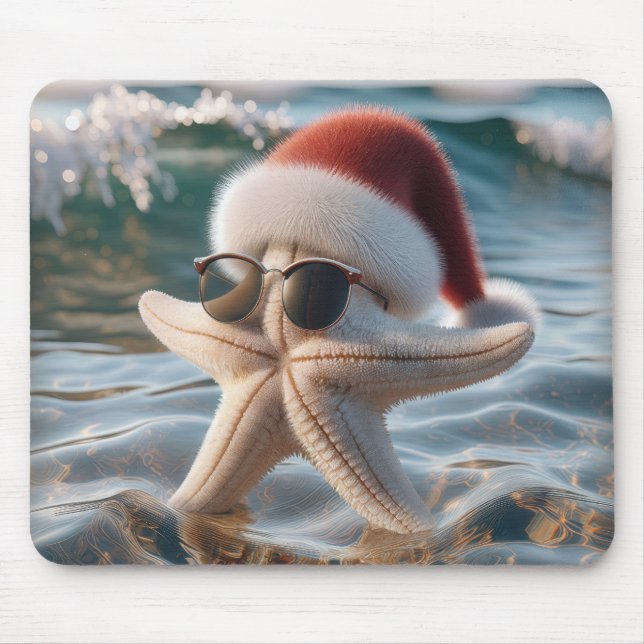 Tapis De Souris Estarfish de Noël dans l'océan (Devant)