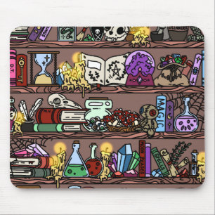 Tapis De Souris Étagère à livres encombrée de sorcière cosy