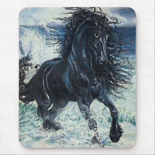 Tapis De Souris Étalon de noir "de tempête frisonne", cartooned