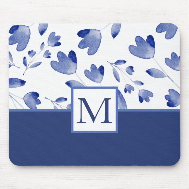 Tapis De Souris Etapes de fleurs d'aquarelle bleu Indigo (Devant)
