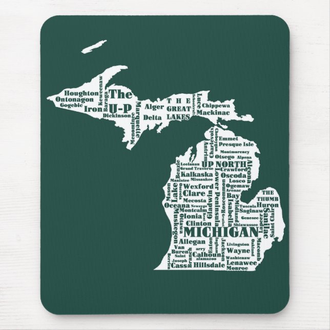 Tapis De Souris État vert des villes du Michigan (Devant)