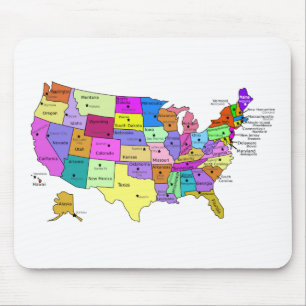 Tapis De Souris États des États-Unis labellisés avec des capita