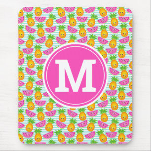 Tapis De Souris Été Tropical Ananas & Pastèque Monogramme