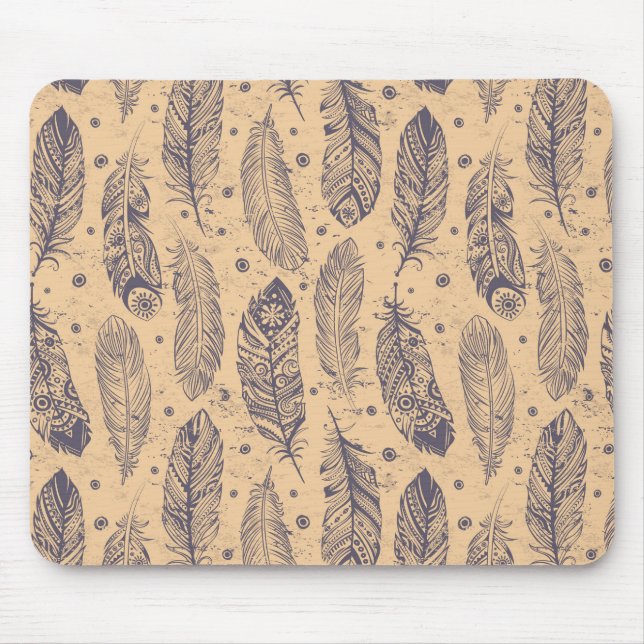Tapis De Souris Ethnic Feather Outline Motif (Devant)