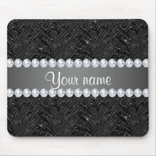 Tapis De Souris Étincelles et diamants noirs de paillettes de Fau