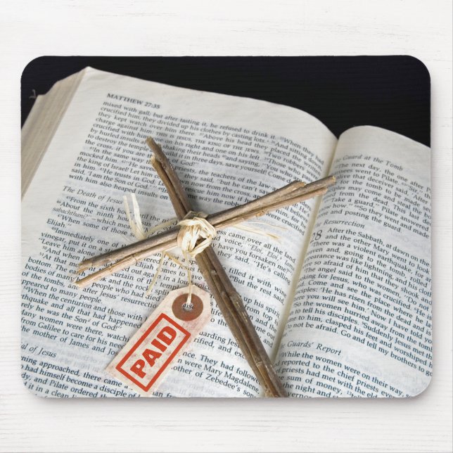 Tapis De Souris étiquette croix et prix sur la Bible (Devant)