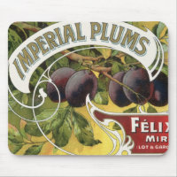 Étiquette de caisse de fruits vintage, prunes Impe