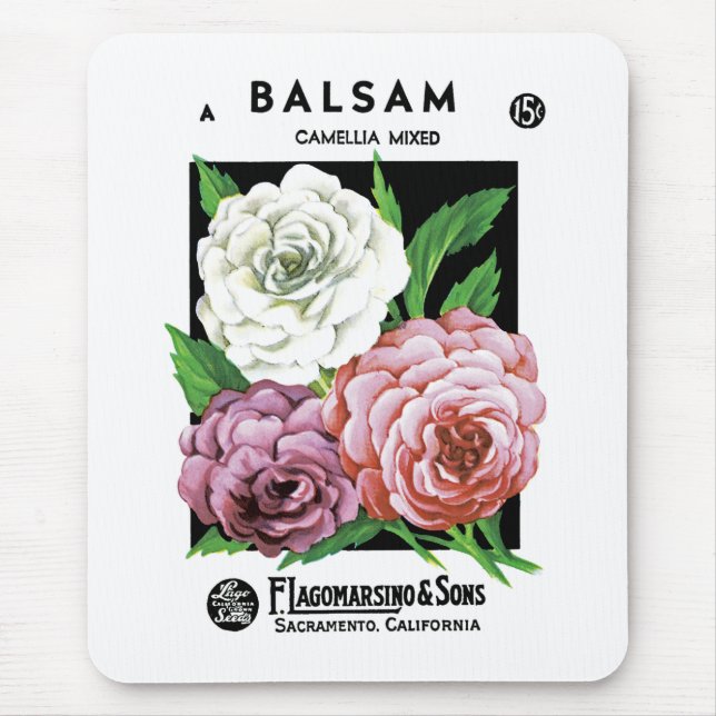 Tapis De Souris Étiquette de paquets de semences Balsam (Devant)