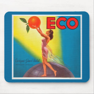 Tapis De Souris Étiquette Vintage Eco Orange