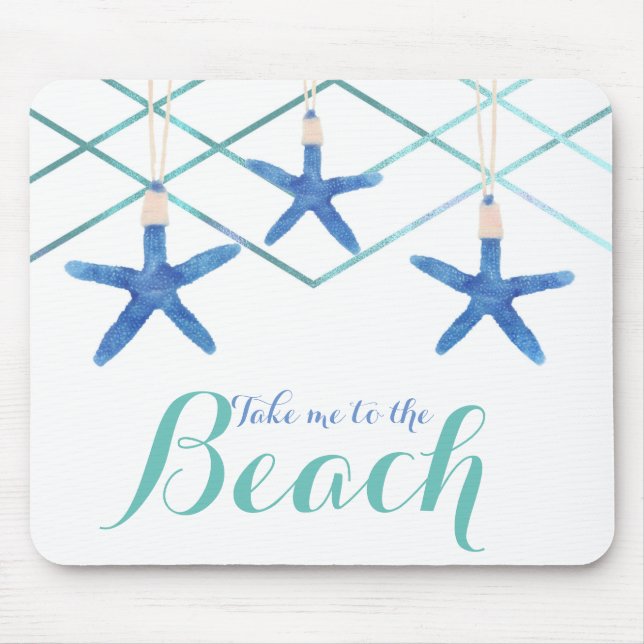 Tapis De Souris Étoile de mer & Lignes Modernes Élégante Plage Per (Devant)