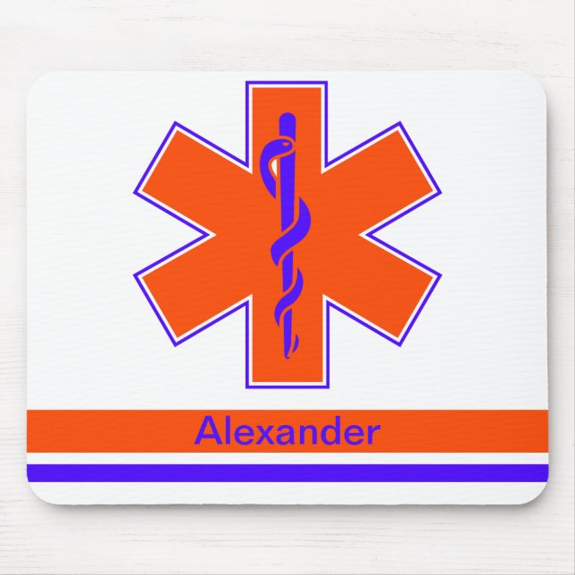 Tapis De Souris Étoile orange et bleue d'ambulance faite sur (Devant)