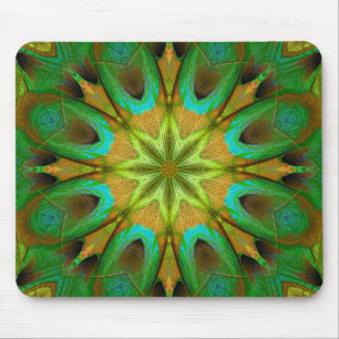 Tapis De Souris Étoile verte à fleurs d'or Mandala Mousepad