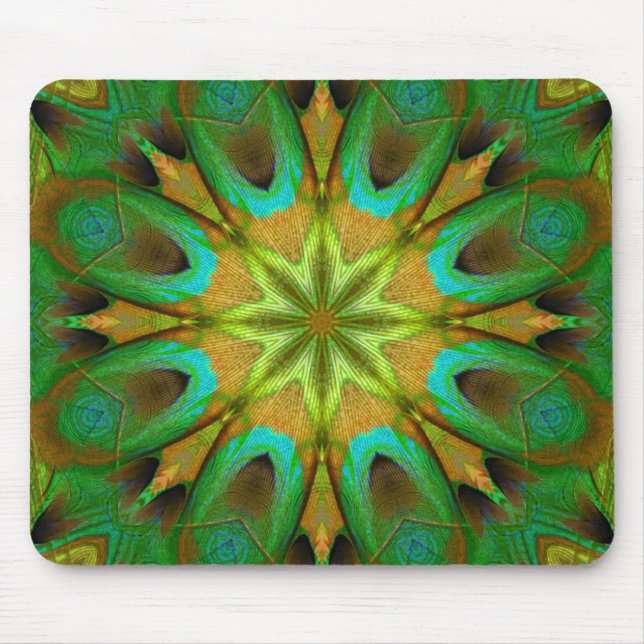 Tapis De Souris Étoile verte à fleurs d'or Mandala Mousepad (Devant)