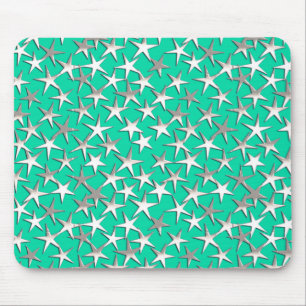 Tapis De Souris Étoiles argentées sur turquoise