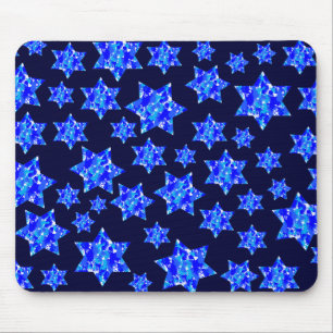 Tapis De Souris Étoiles juives peintes bleues