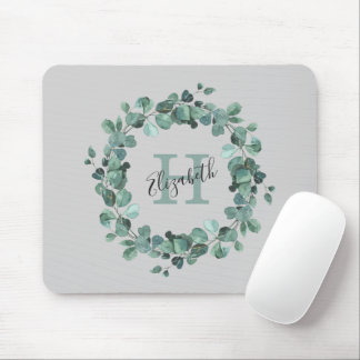 Tapis De Souris Eucalyptus Vert Monogramme personnalisé