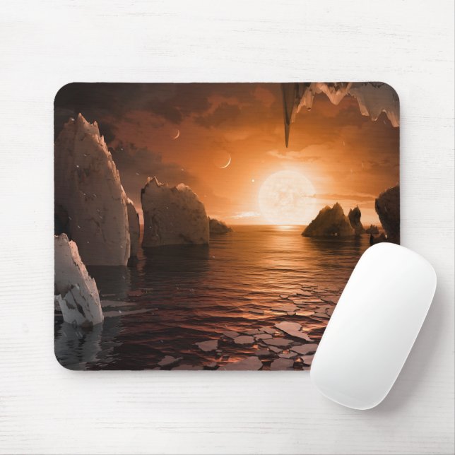 Tapis De Souris Exoplanet Trappist-1f De Son Côté Nocturne Icy. (Avec souris)