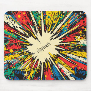 Tapis De Souris Explosion cinétique vibrante - Bande dessinée bleu