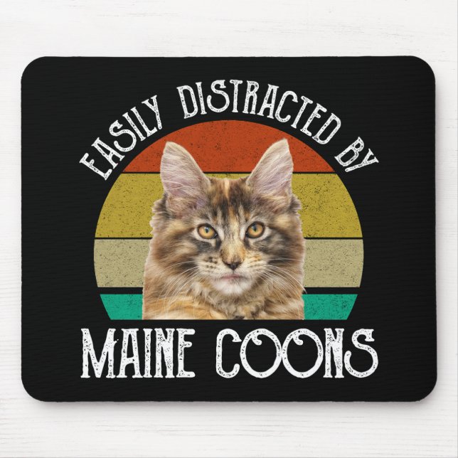 Tapis De Souris Facilement Distrait Par Les Maine Coons (Devant)