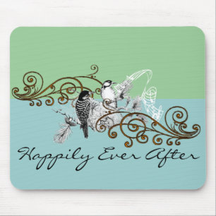Tapis De Souris Faire-Part de Mariage Oiseaux de l'Amour Vintage