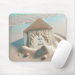Tapis De Souris Faire-part de mariage sur le sable de la plage