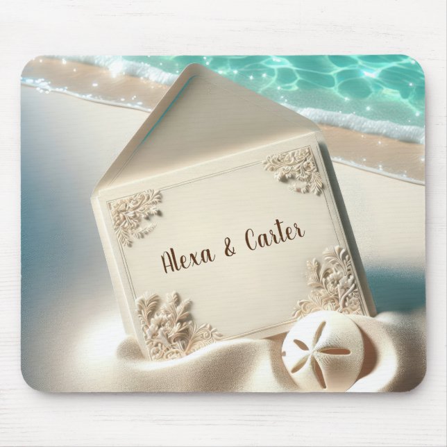 Tapis De Souris Faire-part de mariage tropicale sur une plage (Devant)