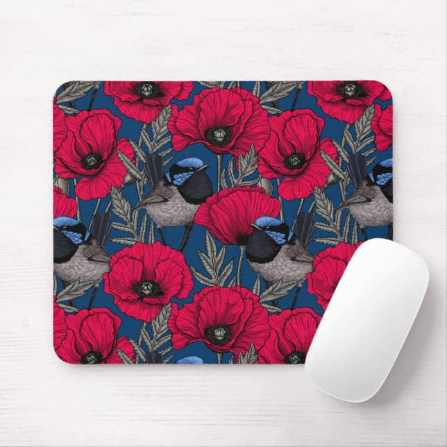 Tapis De Souris Fairy wren and poppies (Avec souris)