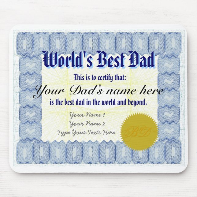 Tapis De Souris Faites le meilleur certificat Mousepad du papa du (Devant)