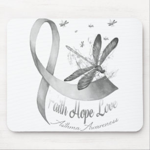 Tapis De Souris Faith Hope Love Dragonfly Grey Asthma Sensibilisat