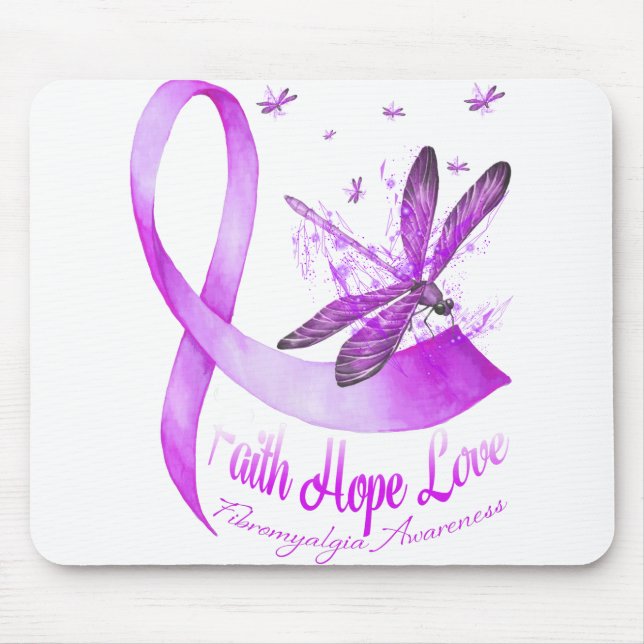 Tapis De Souris Faith Hope Love Dragonfly Purple Ribbon Fibromyalg (Devant)