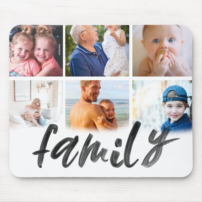 Tapis De Souris Famille 6 photo collage grille script personnalisé (Devant)
